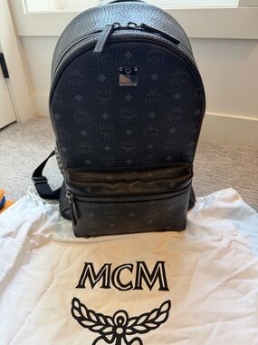 MCM Black Visetos Logo Backpack
